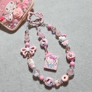 Hello Kitty Pink Phone Bracelet Strap Kawaii Beaded Wrist Strap Cute Charm